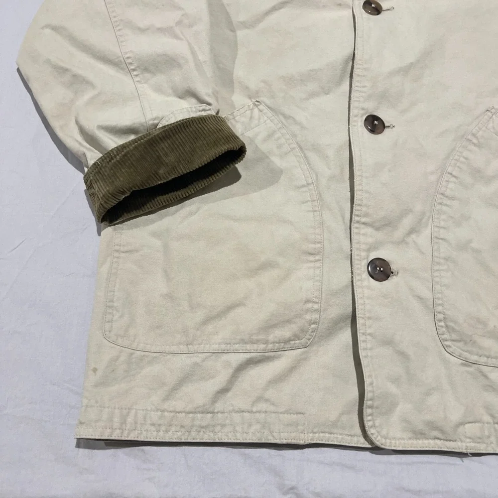 VTG Abercrombie & Fitch Country Mens Cream Corduroy Collar Canvas Chore Coat S